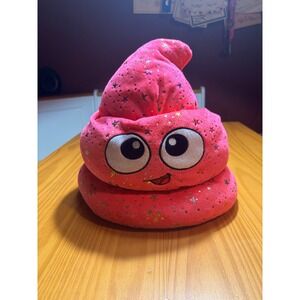 Six Flags Pink Poop Emoji Plush Pillow with Stars Stuffed Animal Novelty Hat